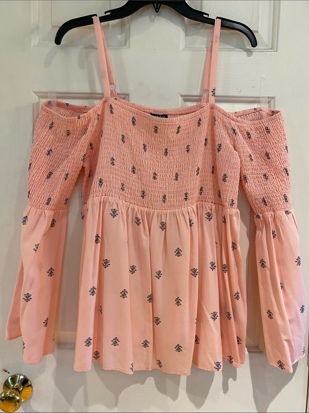 Torrid Peach Floral Cold-Shoulder Smocked Top